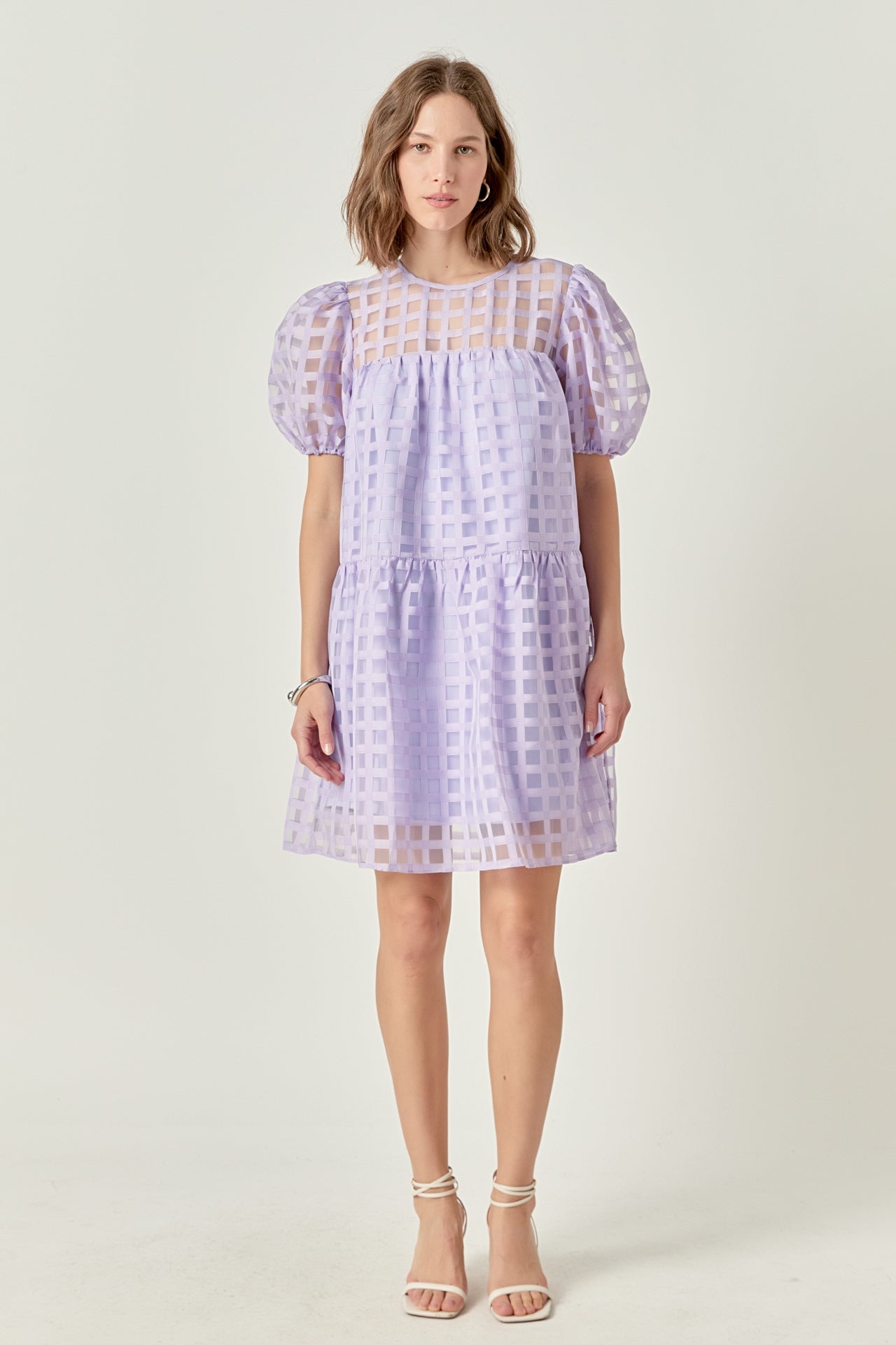 Gridded Organza Mini Dress