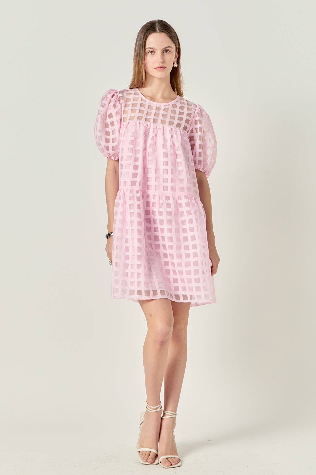 Gridded Organza Mini Dress
