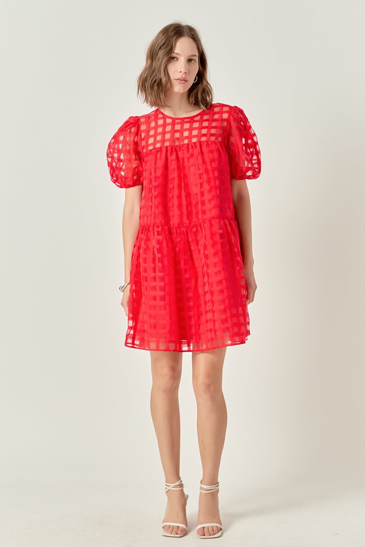 Gridded Organza Mini Dress
