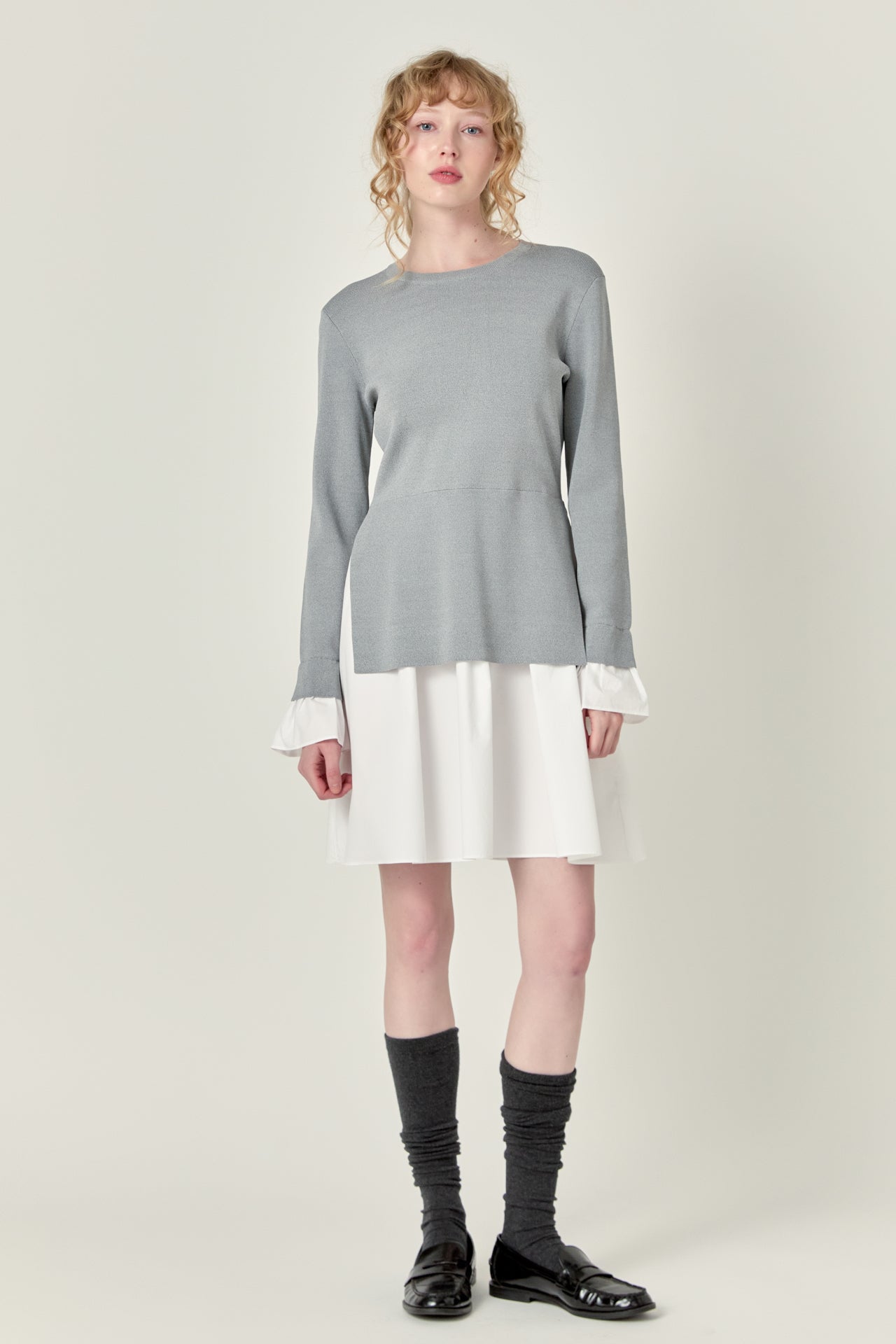 Poplin Combo Knit Mini Dress