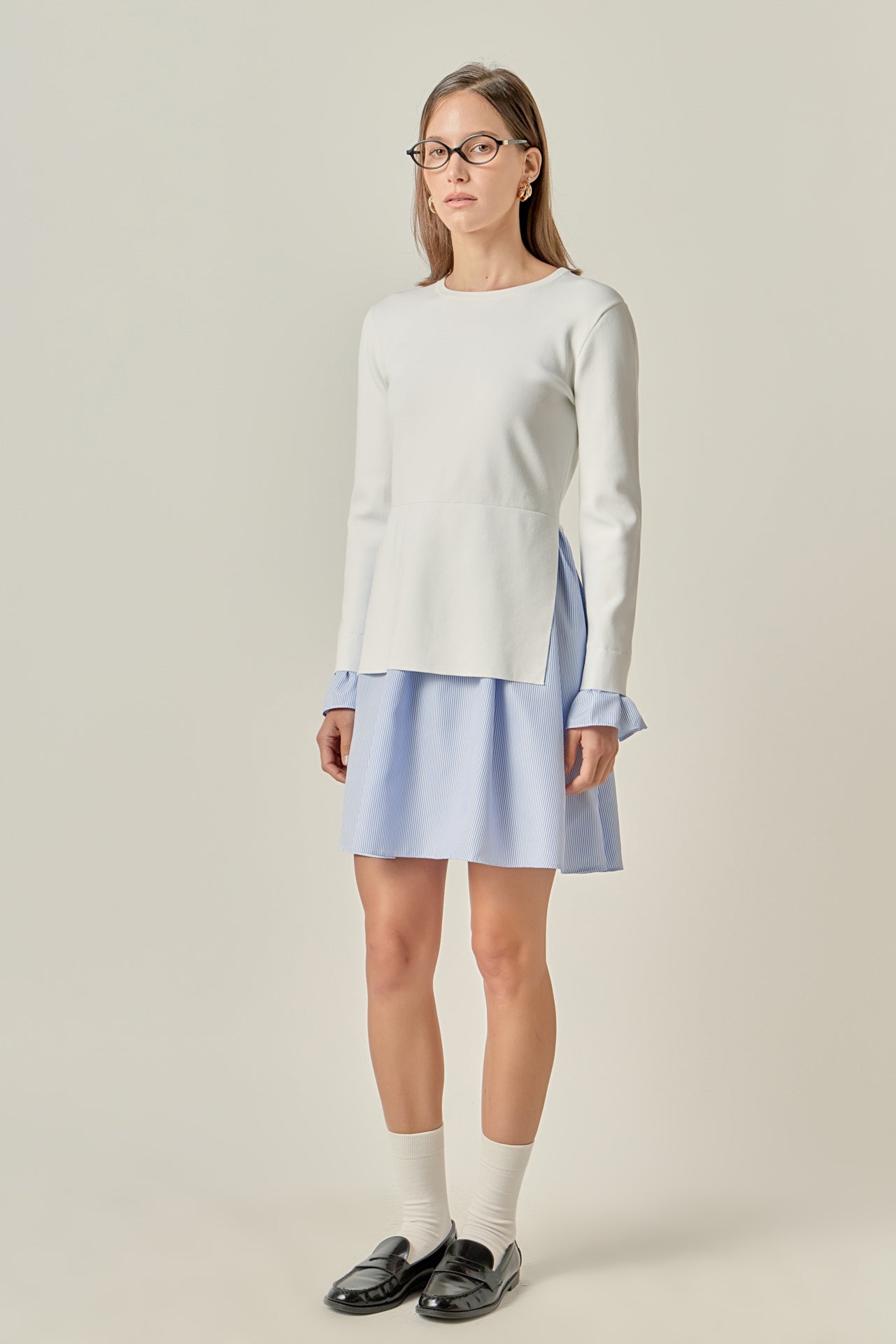 Poplin Combo Knit Mini Dress