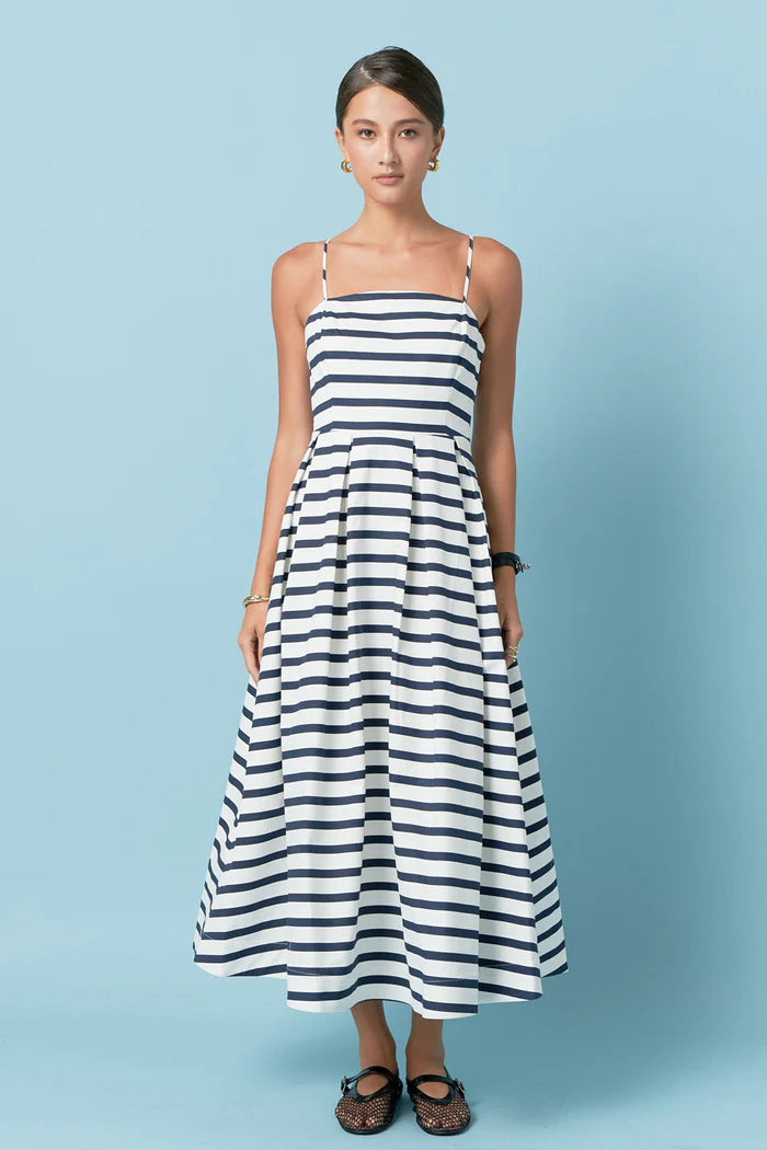 Striped Pleated Midi Dress
